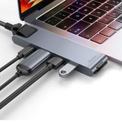 Концентратор Baseus USB-C Thunderbolt 7-in-1 2xUSB 3.0 + 1xUSB-C PD + HDMI 4K60Hz + SD/TF + 1xRJ45 1000Mbps gray (CAHUB-L0G)