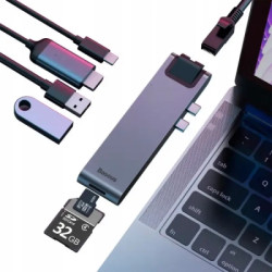 Концентратор Baseus USB-C Thunderbolt 7-in-1 2xUSB 3.0 + 1xUSB-C PD + HDMI 4K60Hz + SD/TF + 1xRJ45 1000Mbps gray (CAHUB-L0G)