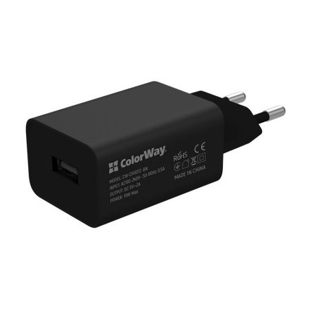 Зарядний пристрій ColorWay 1USB AUTO ID 2A (10W) black + cable Lightning (CW-CHS012CL-BK)