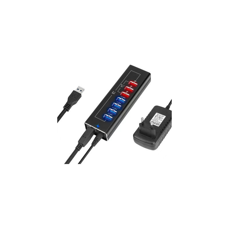 Концентратор Dynamode 4*USB3.0 data ports + 3*2.4А charge with Power Adaptor metal (DM-UH-P407)
