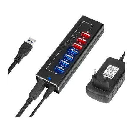 Концентратор Dynamode 4*USB3.0 data ports + 3*2.4А charge with Power Adaptor metal (DM-UH-P407)