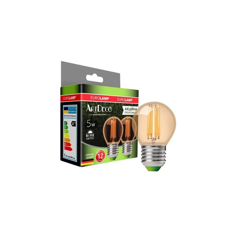 Лампочка Eurolamp LED G45 5W 530 Lm E27 4000K deco 2шт (MLP-LED-G45-05274(Amber))