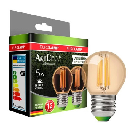 Лампочка Eurolamp LED G45 5W 530 Lm E27 4000K deco 2шт (MLP-LED-G45-05274(Amber))