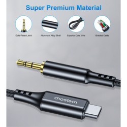 Перехідник USB-C to jack 3.5mm stereo audio (CDLA) 2.0m Choetech (AUX008-BK)