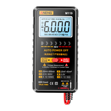 Цифровий мультиметр ANENG M119, V, A, R, C, T, F, функція hFE (M119)