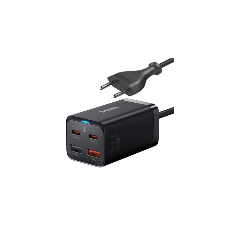 Зарядний пристрій Baseus 2xUSB-C 65W + 2xUSB GaN + cable USB-C to USB-C 100W 1.0m black (CCGP040101)