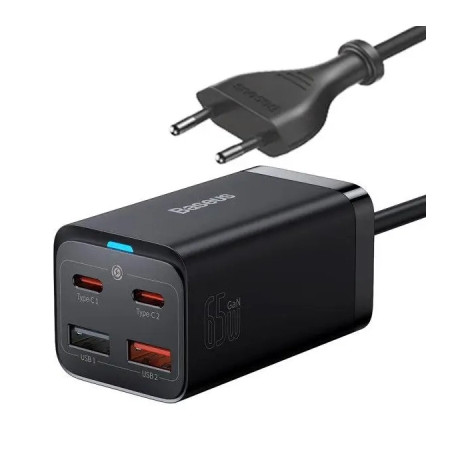 Зарядний пристрій Baseus 2xUSB-C 65W + 2xUSB GaN + cable USB-C to USB-C 100W 1.0m black (CCGP040101)