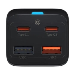 Зарядний пристрій Baseus 2xUSB-C 65W + 2xUSB GaN + cable USB-C to USB-C 100W 1.0m black (CCGP040101)