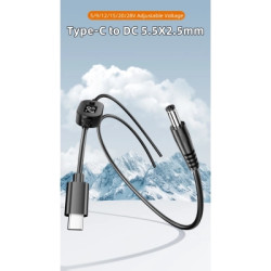 Кабель живлення USB-C to DC 5.5x2.5mm 1.0m 5V/9V/12V/15V/20V/28V 140W black XoKo (XK-K695)