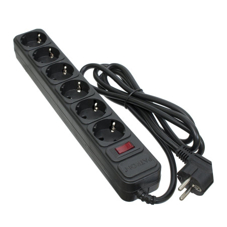 Мережевий фільтр живлення Patron 1.8 m3*1.5mm2 (SP-1662) 6 розеток BLACK (EXT-PN-SP-1662)