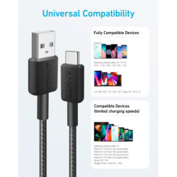 Дата кабель USB 2.0 AM to USB-C 0.9m 322 Black Anker (A81H5G11)