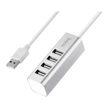 Концентратор HOCO USB 2.0 to 4xUSB Line machine HB1 Silver (6957531038146)