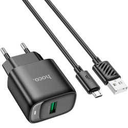 Зарядний пристрій HOCO C140A Smart USB QC3.0 + USB to cable Micro Black (6942007627801)