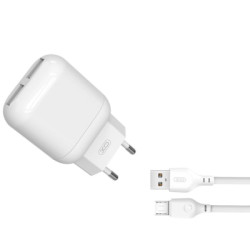 Зарядний пристрій XO 2xUSB 2.4A + cable USB to Micro 5P white (L78-M-WH)