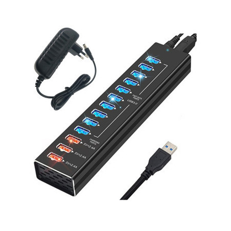 Концентратор Dynamode 13 ports USB3.0 to10*USB3.0+3*2.4А, Power Adapter 3A/12V (DM-UH-P1013)