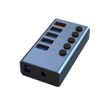 Концентратор Dynamode 5 ports USB3.0 to 4*USB3.0+2.4А Power Adapter 2.5A/12V (DM-UH-P405-G)
