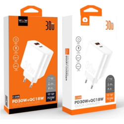 Зарядний пристрій WUW C208 1xUSB-C PD30W + 1xUSB QC3.0 18W White (6972573333417)