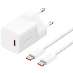 Зарядний пристрій Baseus GaN5 Fast Charger USB-C 30W + Cable 1.0m Type-C 100W white (P10110902213-00)