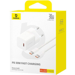 Зарядний пристрій Baseus GaN5 Fast Charger USB-C 30W + Cable 1.0m Type-C 100W white (P10110902213-00)