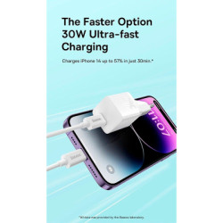 Зарядний пристрій Baseus GaN5 Fast Charger USB-C 30W + Cable 1.0m Type-C 100W white (P10110902213-00)