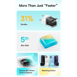 Зарядний пристрій Baseus GaN5 Fast Charger USB-C 30W + Cable 1.0m Type-C 100W white (P10110902213-00)