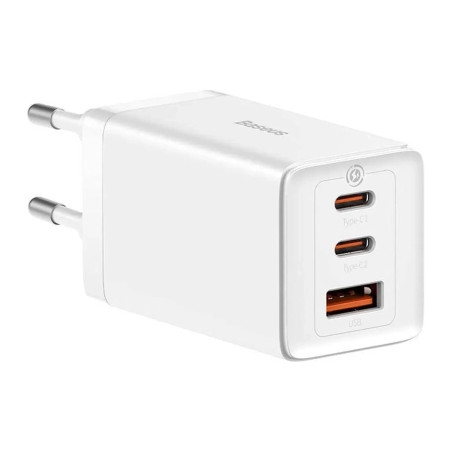 Зарядний пристрій Baseus 2xUSB-C 65W + 1xUSB GaN + cable USB-C to USB-C 100W 1.0m white (CCGP120202)
