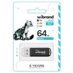 USB флеш накопичувач Wibrand 64GB Marten Black USB 3.2 Gen 1 (USB 3.0) (WI3.2/MA64P10B)