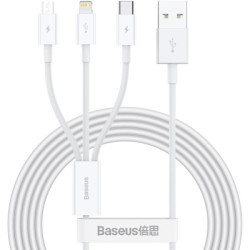 Дата кабель USB 2.0 AM to Lightning + Micro 5P + USB-C 1.5m 3.5A white Baseus (CAMLTYS-02)