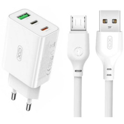 Зарядний пристрій XO L101 PD + QC3.0 (1USB/2Type-C/20W) + USB - MicroUSB White (XO-L101-WH)