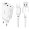 Зарядний пристрій XO L101 PD + QC3.0 (1USB/2Type-C/20W) + USB - MicroUSB White (XO-L101-WH)