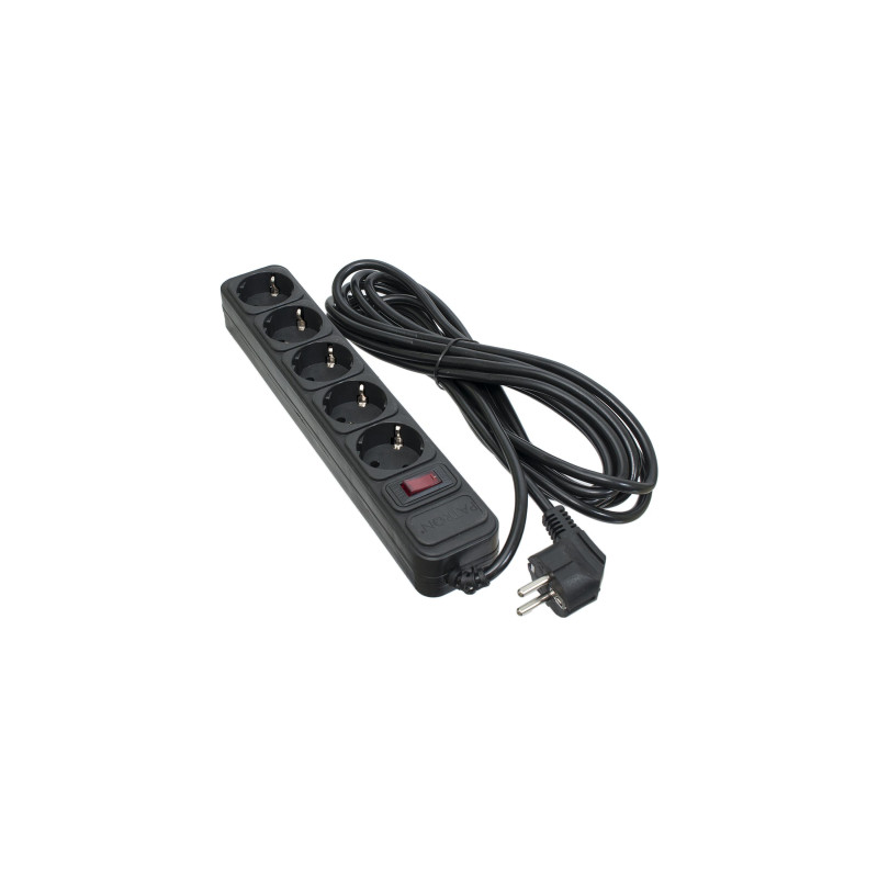 Мережевий фільтр живлення Patron 5.0 m3*1mm2 (SP-1055) 5 розеток BLACK (EXT-PN-SP-1055)