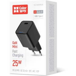 Зарядний пристрій ColorWay GaN Mini 25W PD Port PPS USB-C black (CW-CHS052PD-BK)