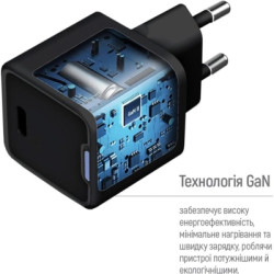 Зарядний пристрій ColorWay GaN Mini 25W PD Port PPS USB-C black (CW-CHS052PD-BK)