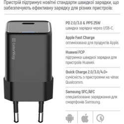 Зарядний пристрій ColorWay GaN Mini 25W PD Port PPS USB-C black (CW-CHS052PD-BK)