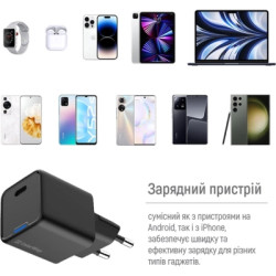 Зарядний пристрій ColorWay GaN Mini 25W PD Port PPS USB-C black (CW-CHS052PD-BK)