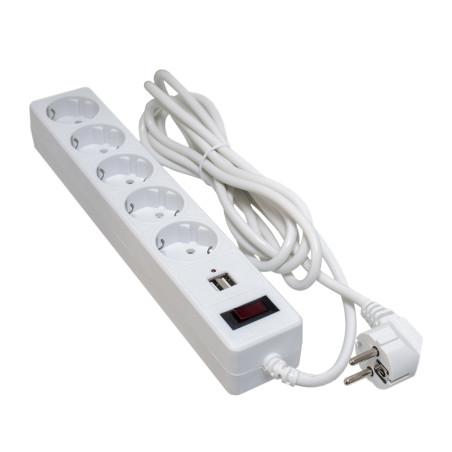 Мережевий фільтр живлення Patron 3m + 2 USB 2.0, 2.1A, 5 роз. White (EXT-PN-SP-53-USB-W)