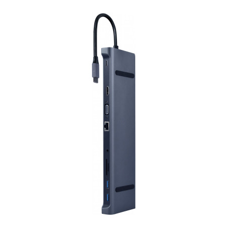 Концентратор Cablexpert USB-C 9-in-1 (USB-hub + HDMI/VGA/PD/CR/LAN/3.5mm) (A-CM-COMBO10-01)
