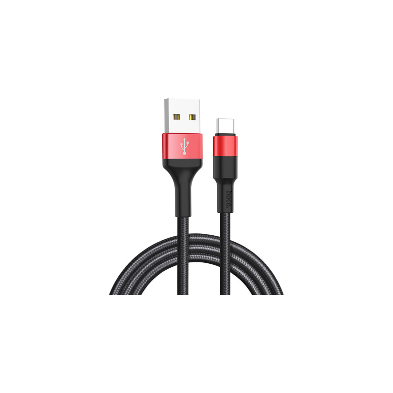 Дата кабель USB 2.0 AM to USB-C 1.0m 2A 18W nylon X26 black+red HOCO (6957531080251)