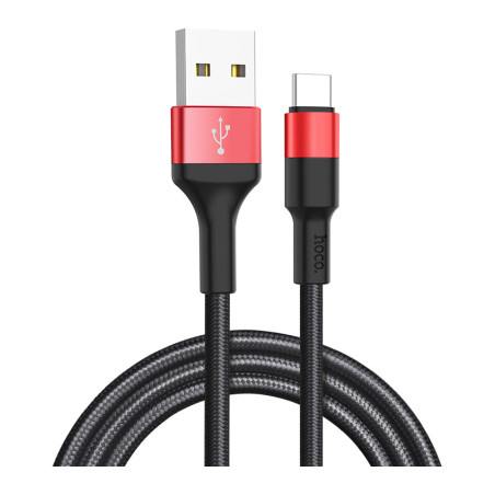 Дата кабель USB 2.0 AM to USB-C 1.0m 2A 18W nylon X26 black+red HOCO (6957531080251)