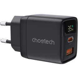 Зарядний пристрій Choetech 1xUSB + 1xUSB-C PD35W with display black (PD6052-EU-BK)