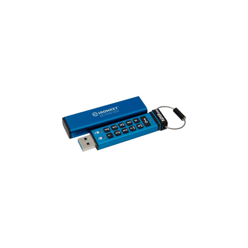 USB флеш накопичувач Kingston 128GB IronKey Keypad 200 AES-256 Encrypted Blue USB 3.2 (IKKP200/128GB)