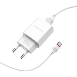 Зарядний пристрій BOROFONE BA20A USB 10.5W + cable USB to USB-C white (6931474700742)
