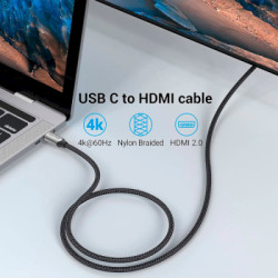 Кабель мультимедійний USB-C to HDMI M 1.5m 4K60Hz Thunderbolt 3 HDCP2.2 black Vention (CRBBG)