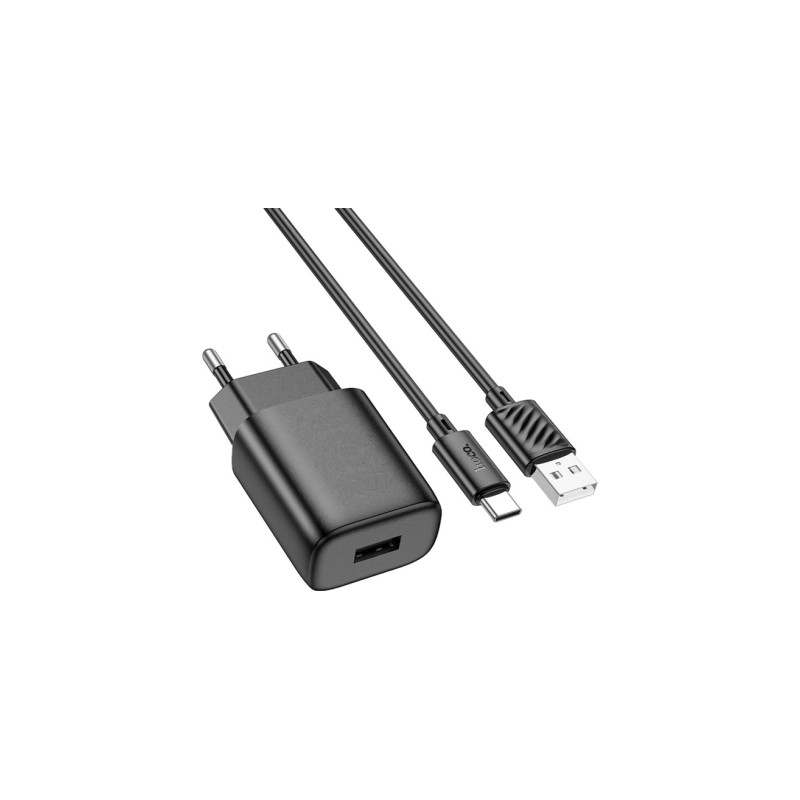 Зарядний пристрій HOCO C134A USB + cable USB to USB-C 2.4A black (6942007621359)