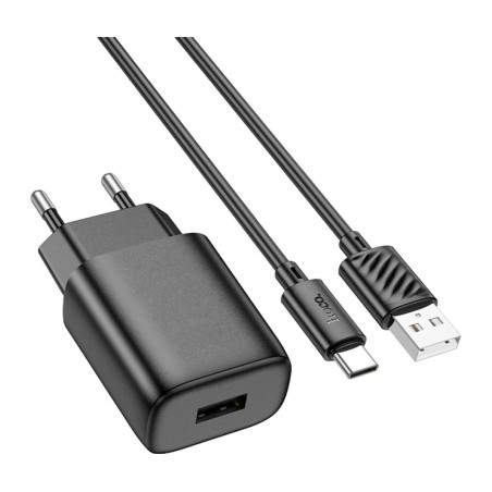 Зарядний пристрій HOCO C134A USB + cable USB to USB-C 2.4A black (6942007621359)