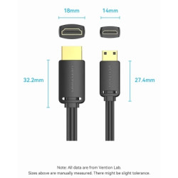 Кабель мультимедійний HDMI M to HDMI mini M 1.5m V2.0 4K60Hz Vention (AGHBG)