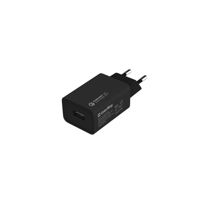 Зарядний пристрій ColorWay 1USB Quick Charge 3.0 (18W) black (CW-CHS013Q-BK)