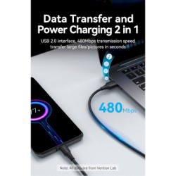Дата кабель USB 2.0 AM to USB-C 3.0m 3.0A (18W) PVC black Vention (CTHBI)