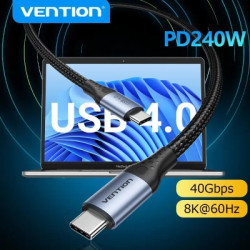 Дата кабель USB-C to USB-C 1.0m Thunderbolt 4 240W (50V/5A) 8K60Hz Gray Aluminum Alloy Vention (TAVHF)