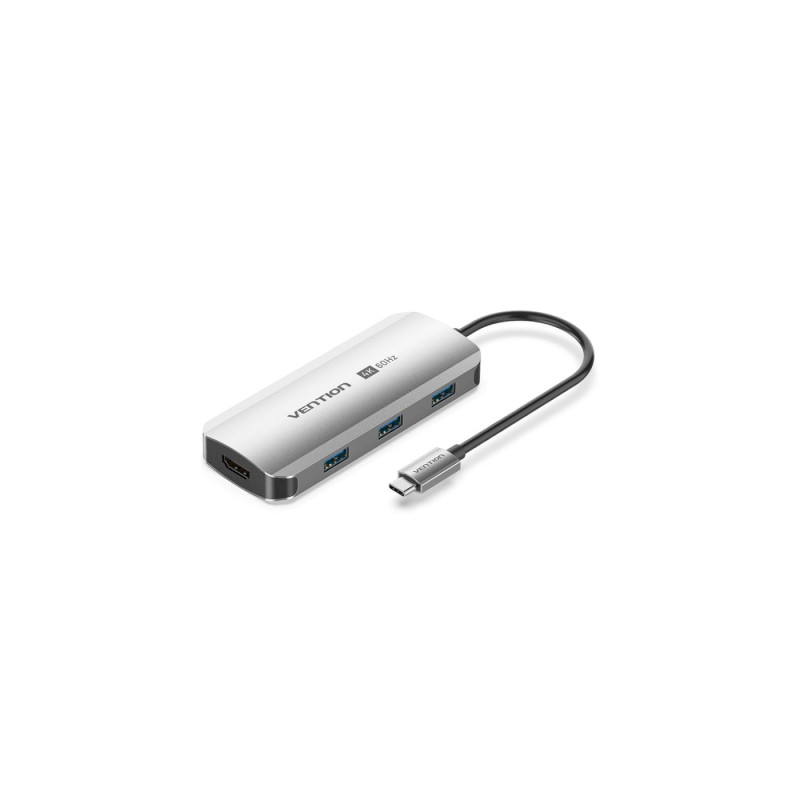 Концентратор Vention USB 3.1 Type-C to HDMI 4K60Hz/USB 3.0x3/PD 100W 5-in-1 (TQDHB)